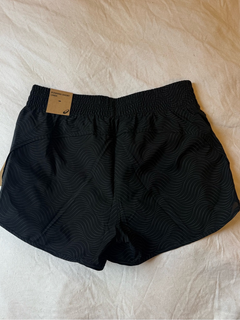 Asics Women's Black Athletic Running Shorts with Subtle Wave Print - Picture 3 of 4